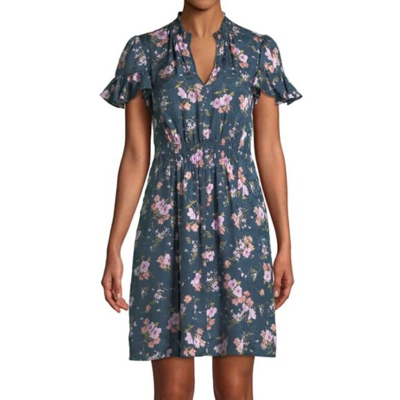 Rebecca Taylor - “Emilia” Ruffle Sleeve, Floral, Silk Mini Dress - Size 2, Blue - Picture 1 of 17